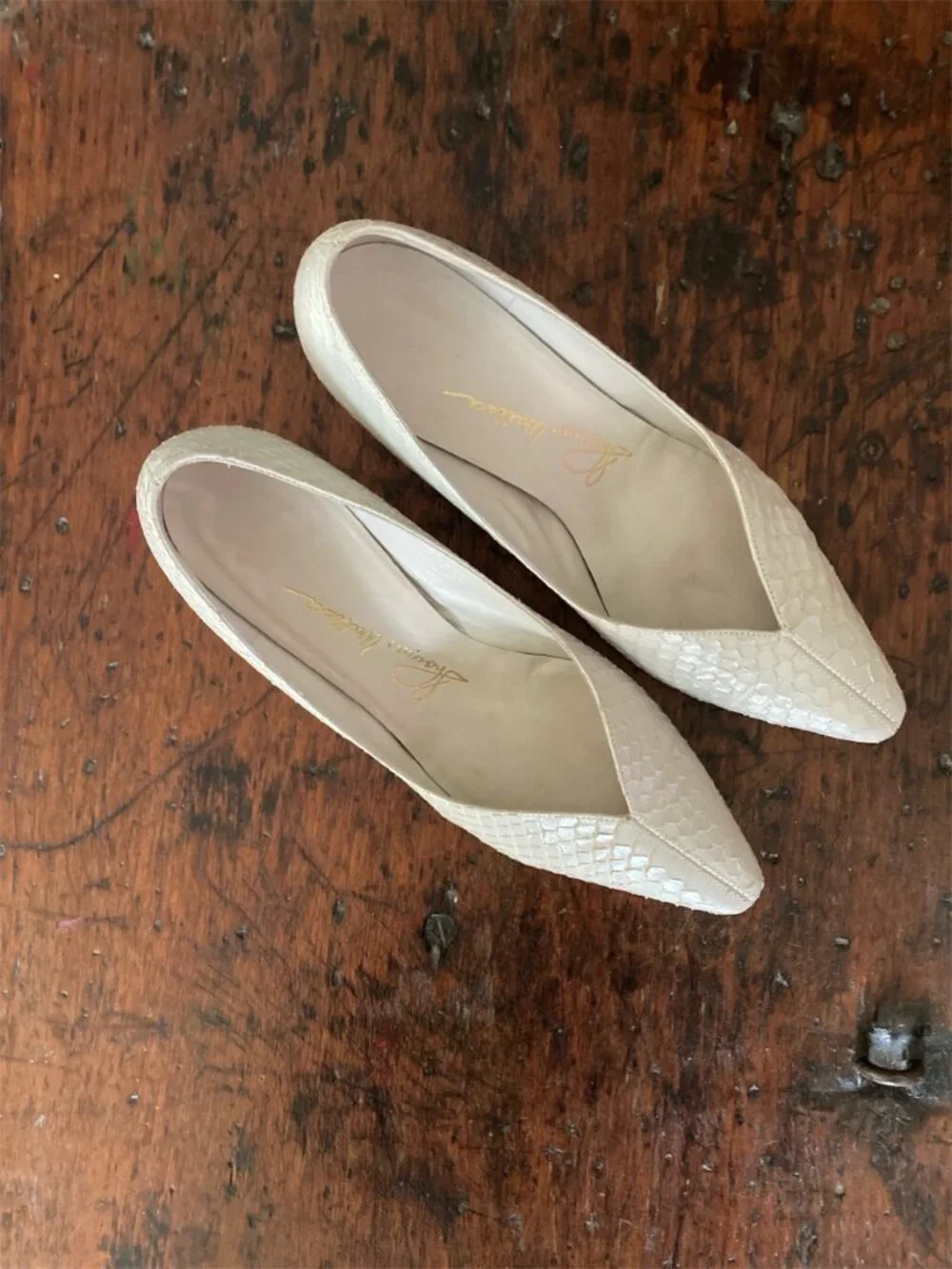 Vintage Thomas Wallace Cream Snakeskin Shoes - Picture 4 of 9